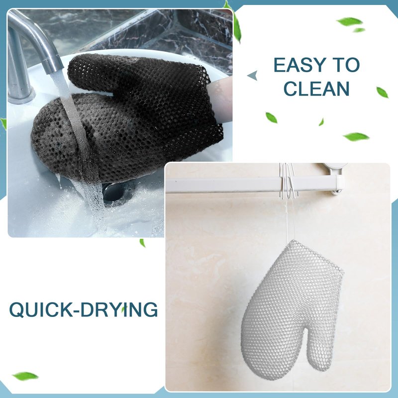Karenhi 2 Pcs Honeycomb Exfoliating Glove Bath Mitt Body Spa Scrubber, Honeycomb Exfoliator Glove for Body Shower, Scrubber Sponge Shower Loofah, Quick Drying (Black,Grey)
