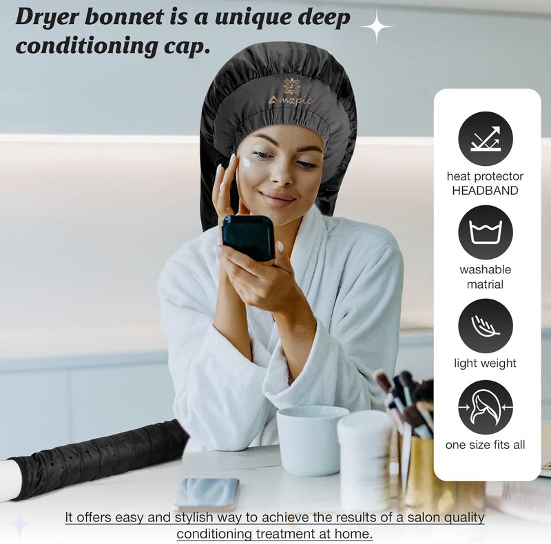 Bonnet Hair Dryer Attachment - Hooded Dryer for Hair Styling & Deep Conditioning | Extended Version, Black