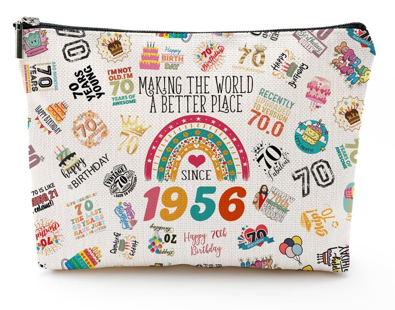 NONETH 70th Birthday Gifts for Women & Mom, 1956 Year Gifts Makeup Bag, 70 Year Old Decoration Gifts for Grandma Wife, Cosmetic Bag Organizer Zipper Pouch Gift for Retirement Anniversary
