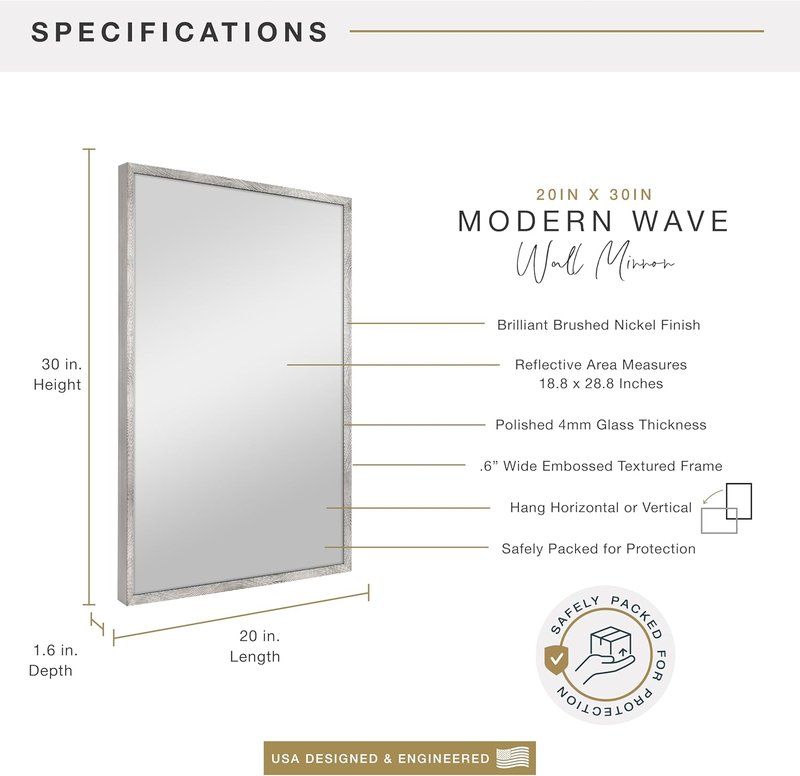 MCS Wall Mirror - Micro Rope Design with Brushed Nickel Finish | 20x30 Inches
