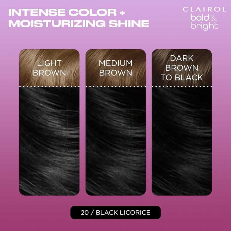 Clairol Bold & Bright Hair Dye - 20 Black Licorice Color | Intense Vibrancy & Moisturizing Shine | 1 Pack