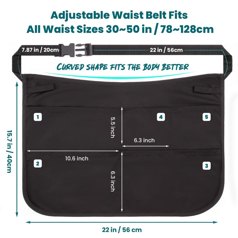Noverlife Hair Stylist Waist Apron with 5 Pockets & Adjustable Belt, Hair Resistant Bleach-proof Hairdresser Half Waist Apron, Short Length Salon Barber Apron Hairstylist Tool Belt Apron for Men Women