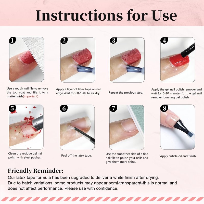 JODSONE Gel Nail Polish Remover Kit 2Pcs Gel Remover 1Pc Latex Tape Liquid Professional Soak Off Gel Nail Removal Set for Nail Art Manicure Pedicure at Home Includes Sanding Strips and Steel Pushers