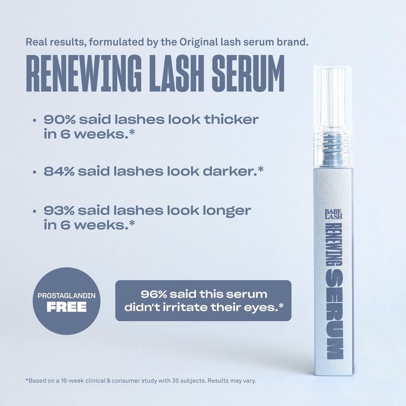 BABE ORIGINAL Renewing Lash Serum 6mL and 4 Real Mascara Bundle, Peptide-Infused Eyelash Serum for Fuller, Longer-Looking Natural Lashes, Lash Enhancing Treatment