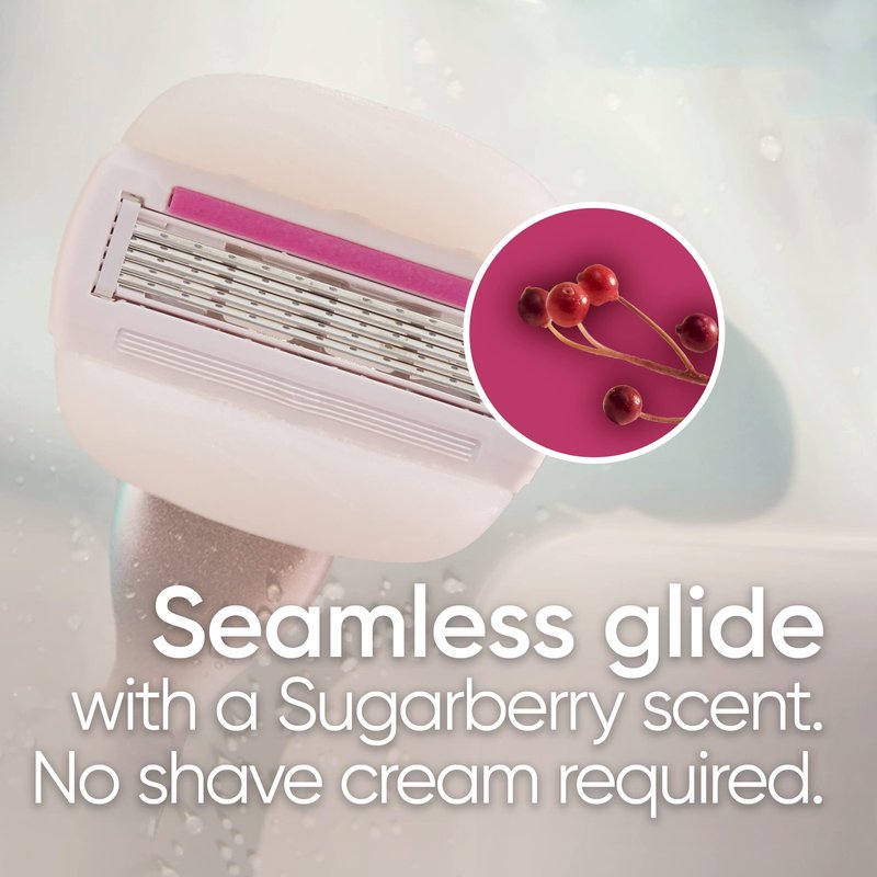 Gillette Venus ComfortGlide plus Olay Sugarberry Women’s Razor, Rose Gold Metal Handle + 4 Blade Refills, 5-Blade Razor Cartridges, Moisture Bars