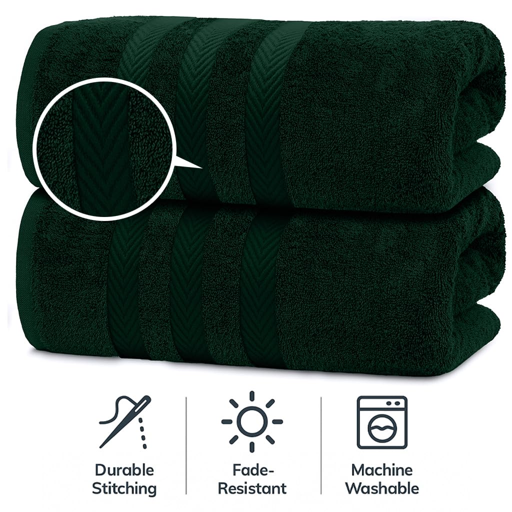 RIVERSIDE Pack of 2 Extra Large Bath Sheets 35 x 70 Inches, 100% Ring Spun Cotton, Hotel Quality, Oversized Bath Towels for Adults, Soft, Highly Absorbent & Quicker to Dry, Hunter Green