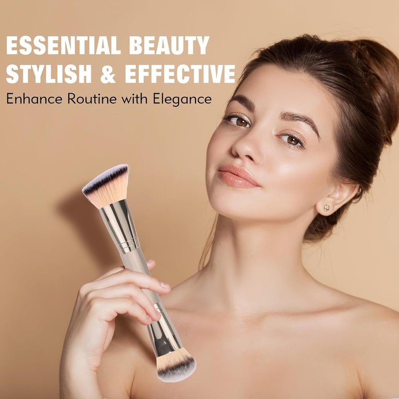 Skiennix Dual-Ended Foundation Brush - Pro-Grade Vegan Makeup Tool for Flawless Blending & Application