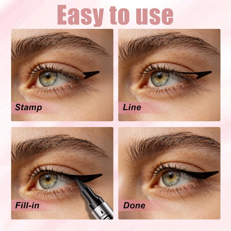 QIC Winged Eyeliner Stamp, Black eyeliner pencil,Double-End Eye liner Stamp, For Both Eyes,Liquid eyeliner waterproof, Easy For Beginners, Perfect Wing Cat Eye Liner, Quick-dry, Smudge-proof