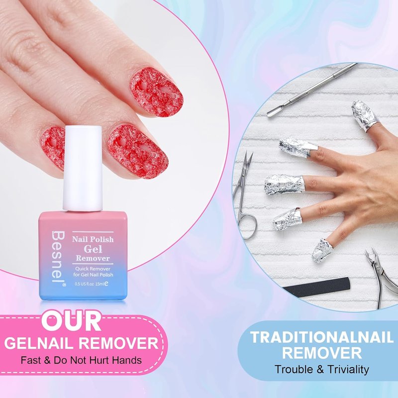 Gel Nail Polish Remover - Professional Non-Irritating Formula for Quick & Easy Removal | Complete Kit with Nail File & Cuticle Pusher