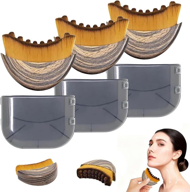 3pc Lymphatic Contour Face Brush - Facial Sculpting & Anti-Puffiness Tool | Ultra Soft Dry Brush for Jawline Massage & Lymphatic Drainage | Ergonomic Design