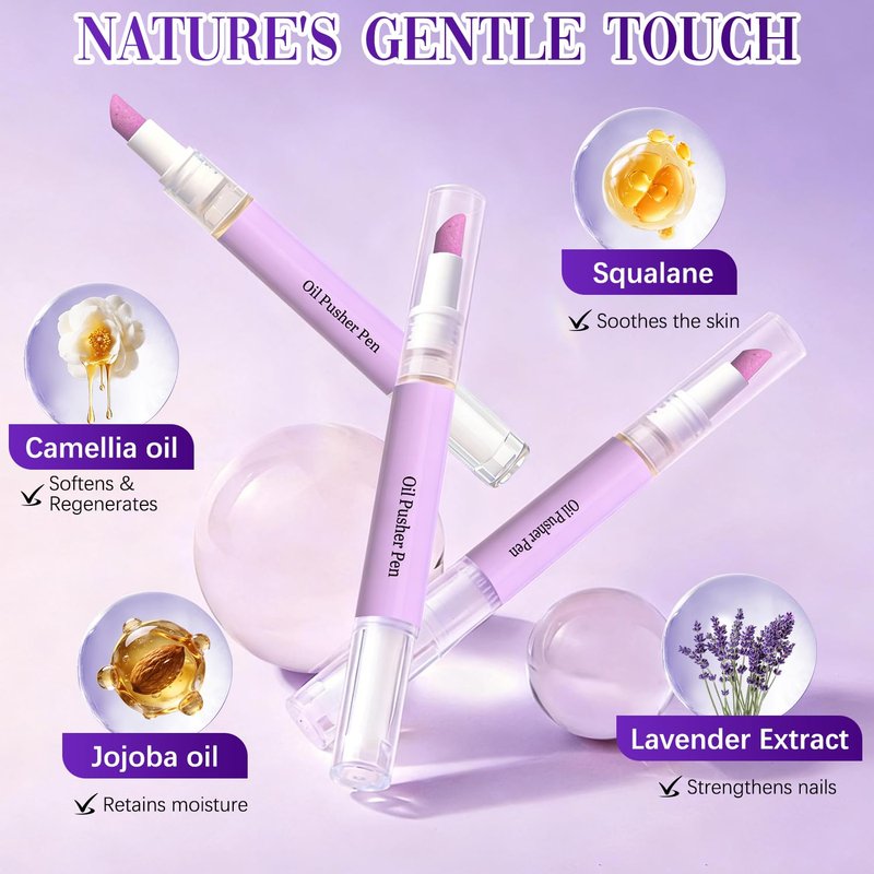 Skiennix 2-in-1 Cuticle Oil Pusher Pen - Ceramic Nail Care Tool for Moisturizing & Brightening Dry Nails