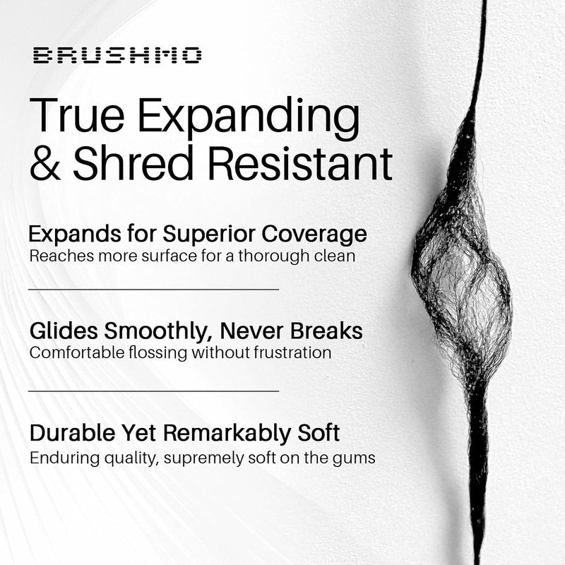 Brushmo Black Floss (BBFloss) - Expanding Floss, Gum-Friendly Soothing Mint Dental Floss, Natural Vegan Wax to Remove Plaque from Teeth, US-Dentist Designed PTFE & PFAS Free Oral Care, 1 Spool, 55 yd