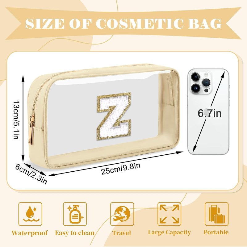Personalized Initial Letter Clear Makeup Bag - Preppy Nylon & PVC Cosmetic Zipper Bag | Trendy Monogram Gift for Teen Girls - Z