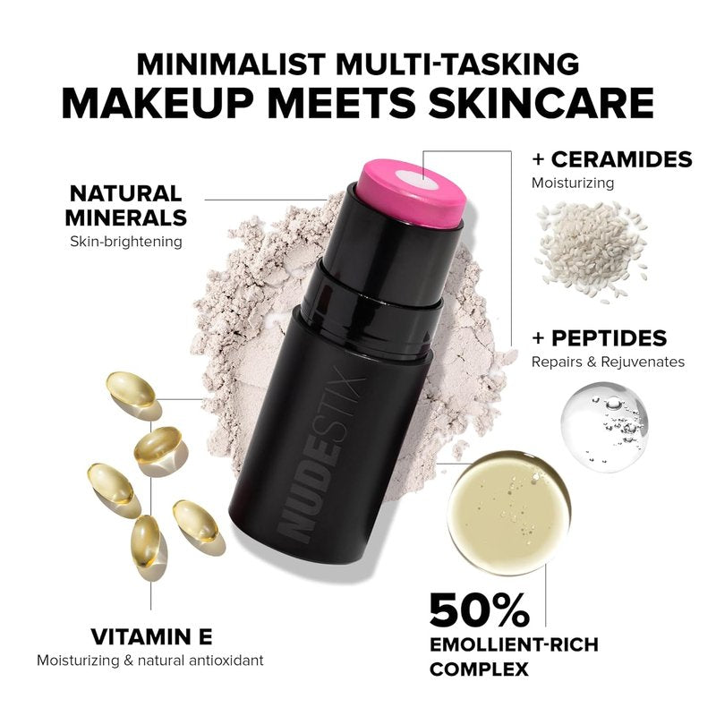Nudestix Nudies Matte + Glow Core - Dual-Core Cream Blush Stick for Cheeks, Eyes & Lips | Hydrating with Ceramides & Peptides