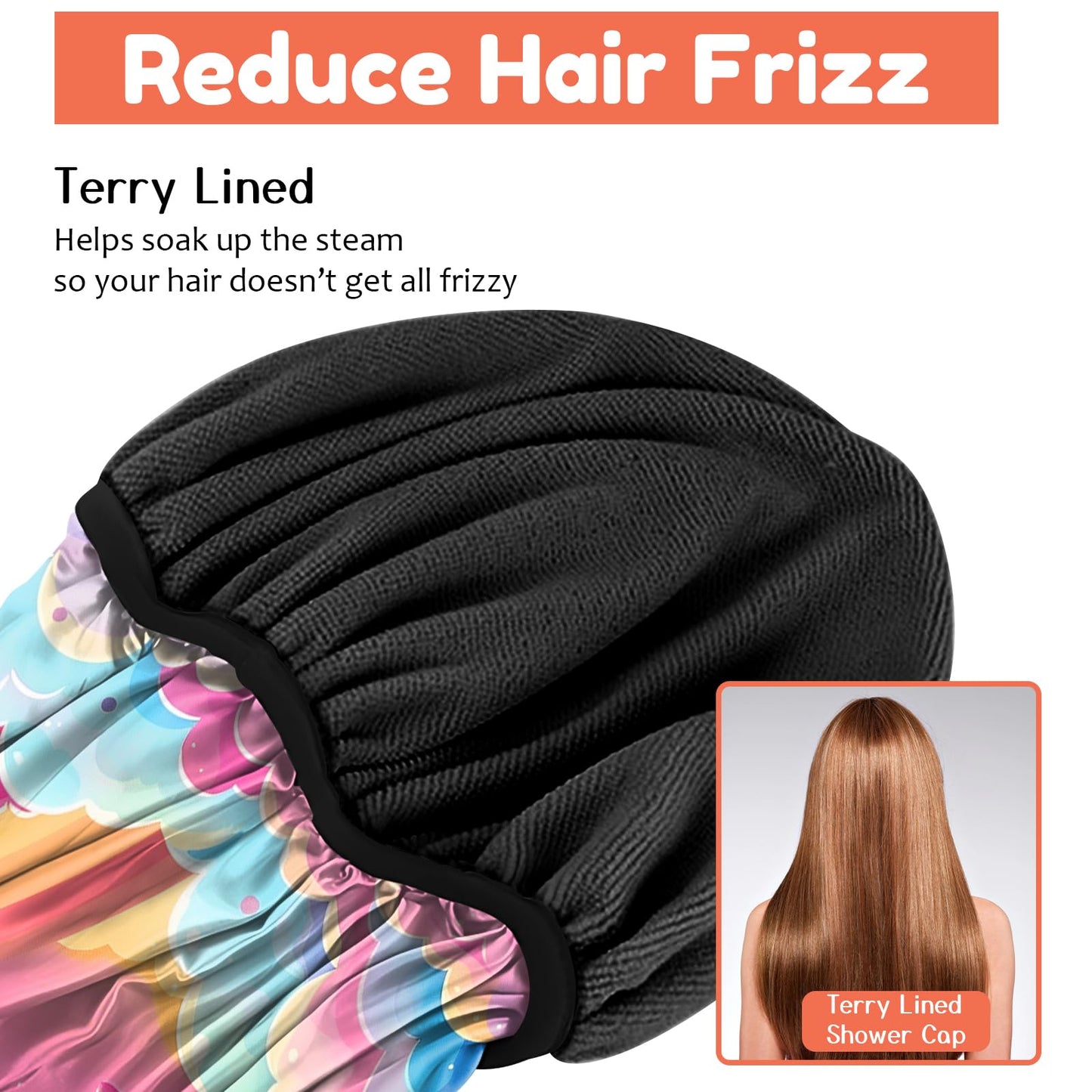 Cabreche Luxury Shower Cap Terry Lined Reusable Triple Layer Waterproof Hair Elastic Caps Shower Bath Hat for Women Girls Cute Aesthetic-Pink Cloud