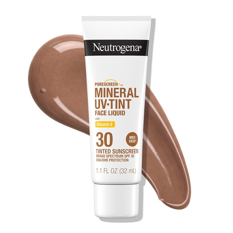 Neutrogena Purescreen+ Tinted Sunscreen for Face SPF 30, Broad Spectrum Mineral Sunscreen with Zinc Oxide & Vitamin E, Water Resistant, Fragrance Free, Medium Deep, 1.1 fl oz