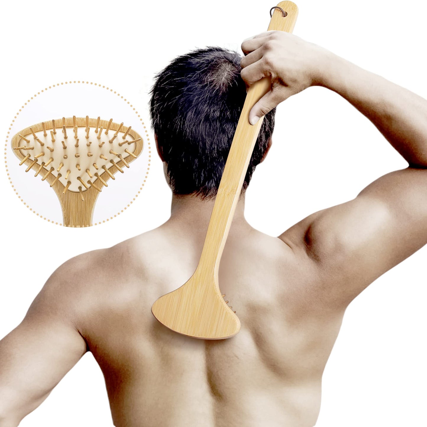 beerfingo Large Curved Bamboo Back Scratcher - 59 Points Provide Instant Itch Relief, Curved Handle & Air Cushion, Easy to Reach Itch Point, Back Massager for Men Women Adults Thanksgiving Gift