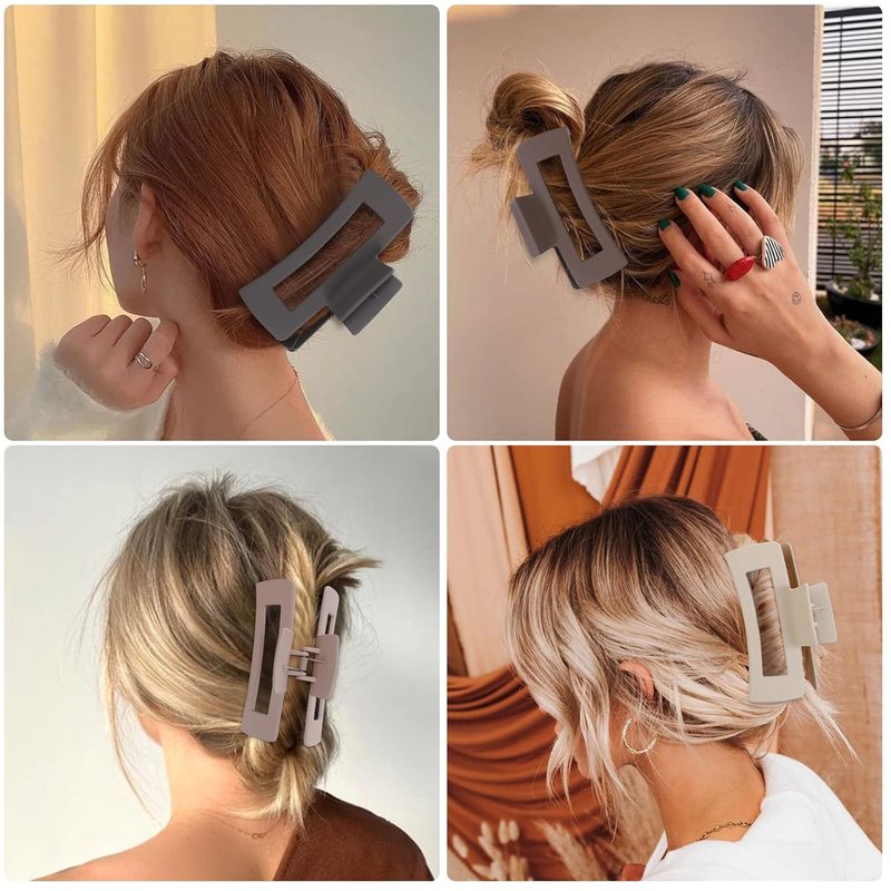 Skiennix Large Hair Claw Clips - 8 Pcs Non-Slip Acrylic Clips for Thick Hair - Stylish Blue & Brown