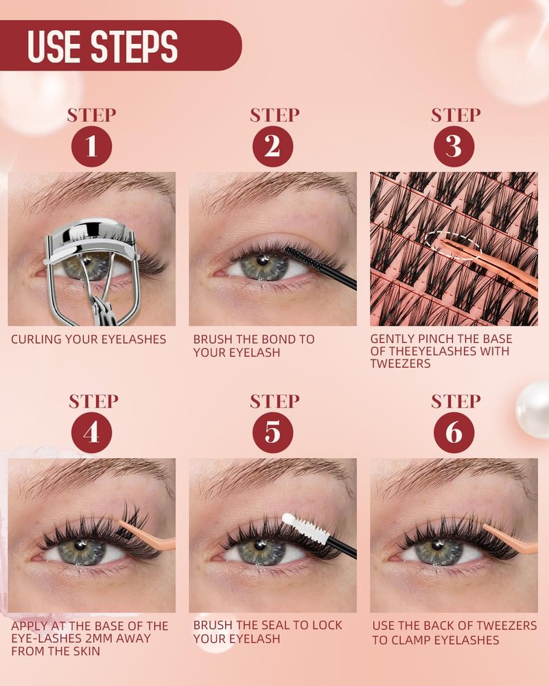 Lash Clusters Kit - 144pcs C Curl Natural Eyelash Extensions | DIY Wispy 8-16mm with Bond & Seal Tweezer