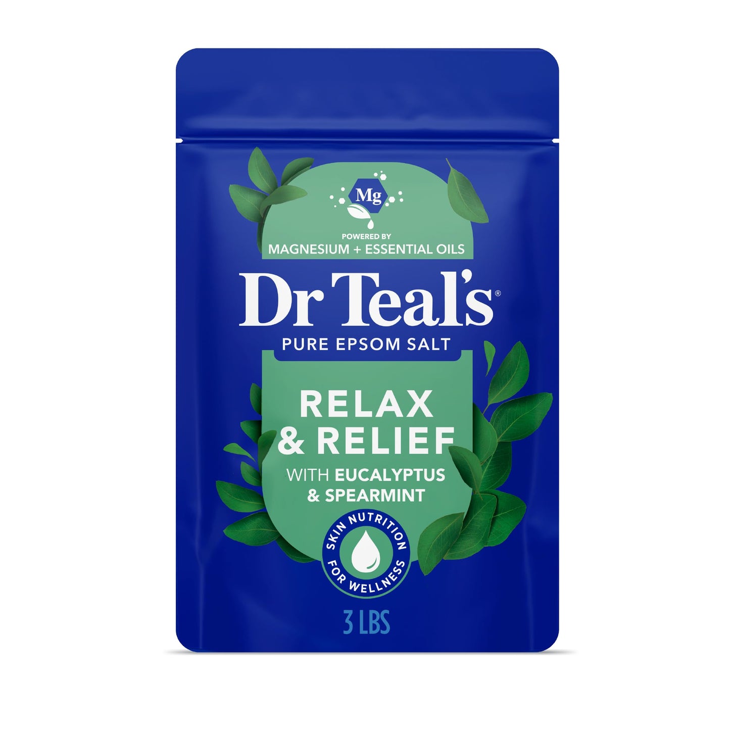 Dr Teal's Epsom Salt Magnesium Soak, Relax & Relief with Eucalyptus & Spearmint Essential Oils, 3 lbs