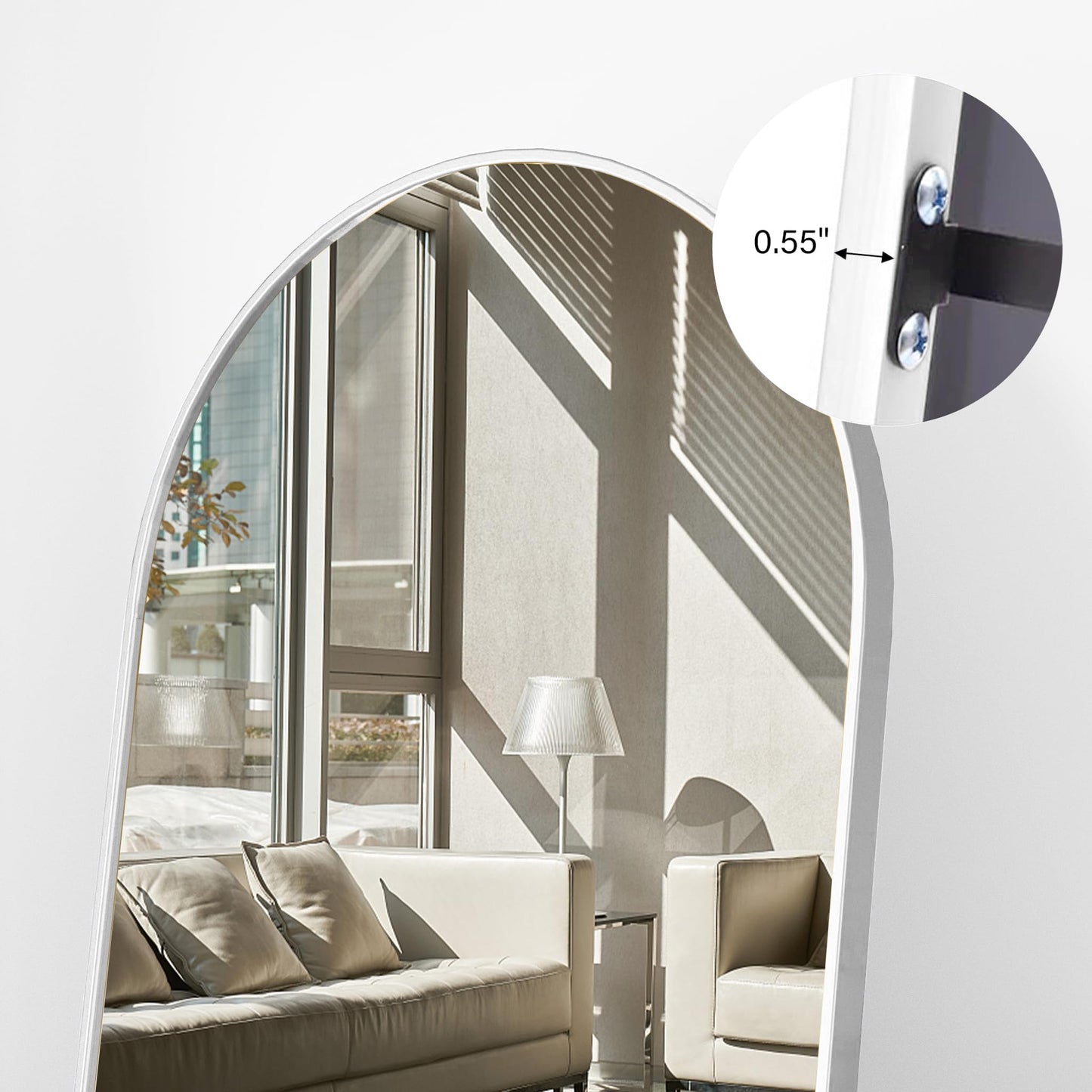 ZMYCZ Floor Length Mirror, 76"x34" Arch Full Length Mirror Hanging or Leaning, Body Mirrors with Stand, Arched-Top Wall Mounted Mirrors with Aluminum Frame for Bedroom (White)