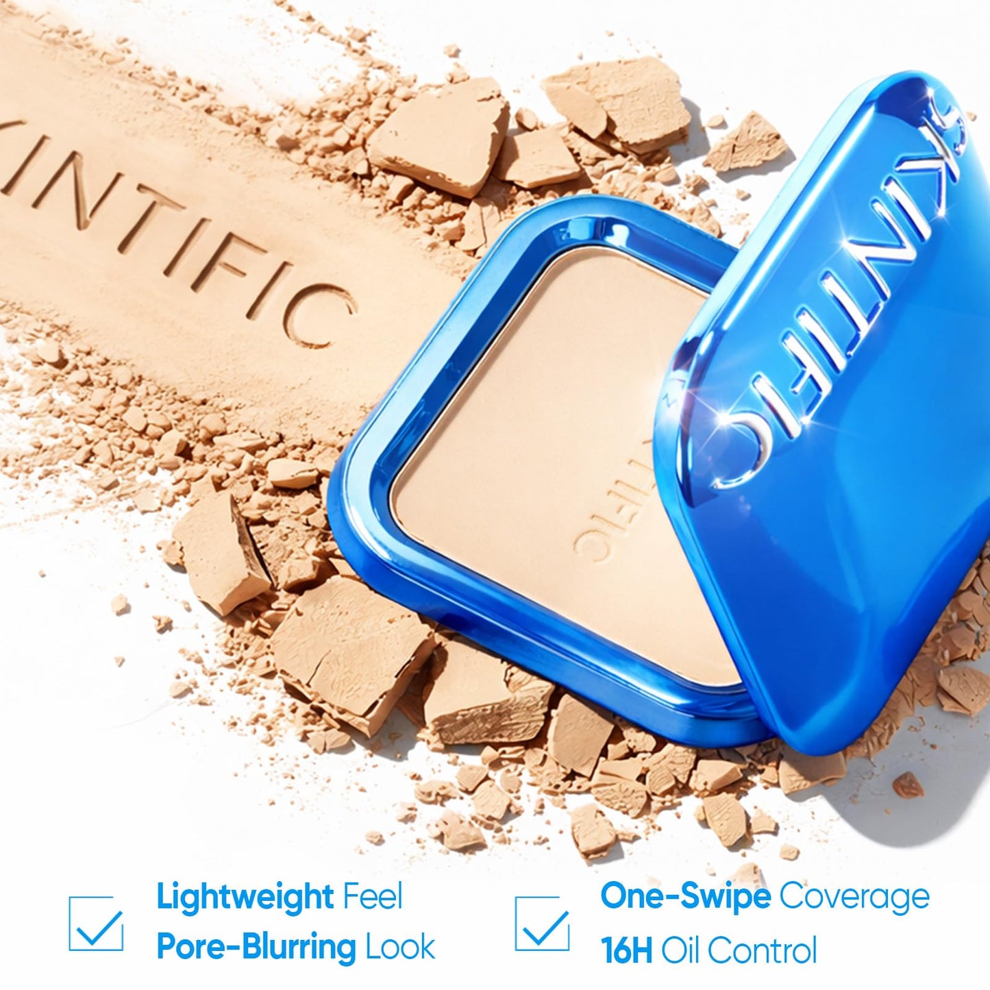 SKINTIFIC Ultra Cover Powder Foundation, Full Coverage Matte Finish, One-Swipe Flawless Pressed Powder with Oil Control, Lightweight & Long-Lasting, Pore-Blurring for Oily Skin (01 Vanilla)