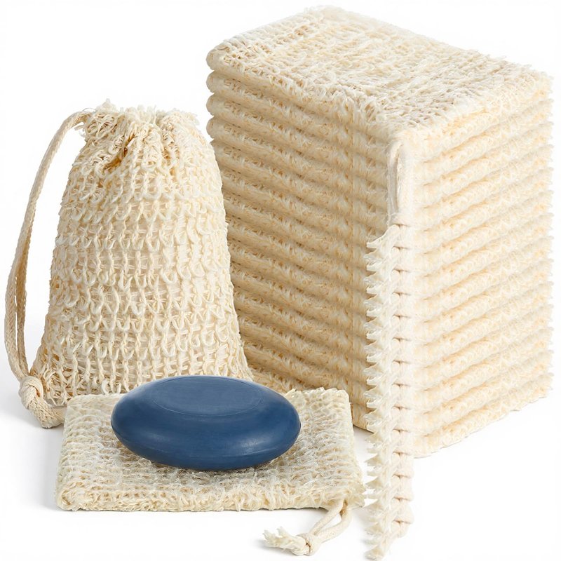 PercyEffie 50pcs Soap Saver Bag mesh soaps bags with Drawstring Exfoliating Pouch Sisal soaps bag loofah pouch soap savers for bar Foaming and Drying Exfoliating Net for Bath and Shower