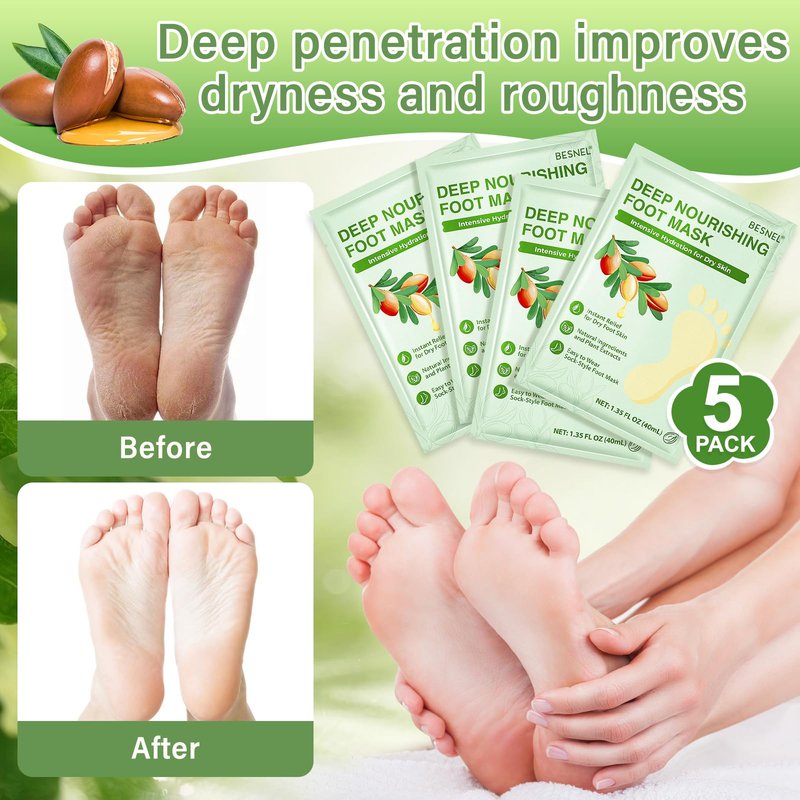 BESNEL 5Pack Moisturizing＆3Pack Foot Peeling Foot Mask, Teacher Appreciation Gifts, Hydrating Foot Masks Dry Cracked Feet, Soothing Moisturizer Socks Repair Rough Heels＆Baby Soft Feet(8P)