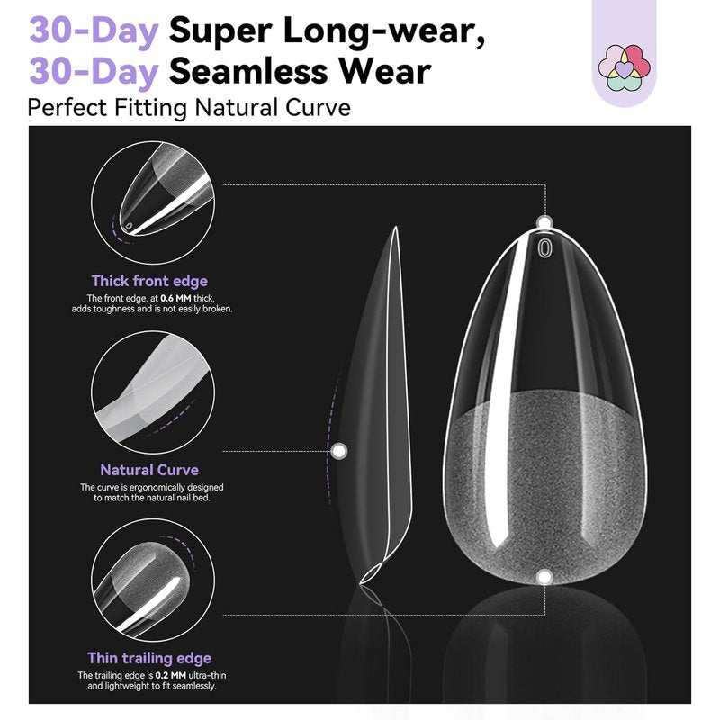 SAVILAND Pro Gel Nail Kit - 500 PCS Strong Nail Glue & UV Lamp | Short Almond Tips in 12 Sizes for DIY Home & Salon Use