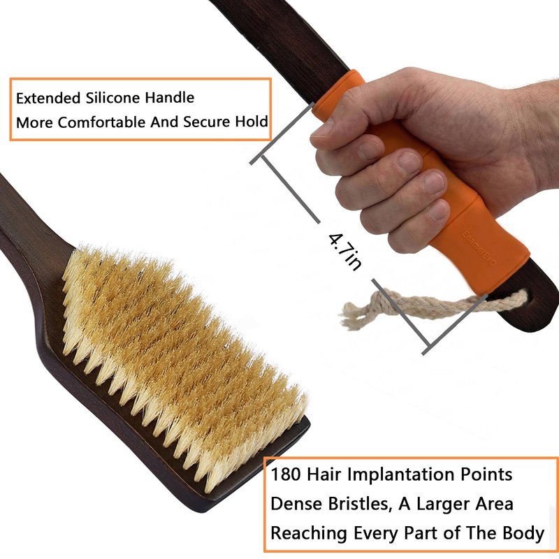 ENAMELEVO Back Scrubber for Shower,Exfoliating Shower for Men with Long Handle,Dry Brushing Body Brush,Lymphatic Contour for Full Body Exfoliation, Skin Cleansing & Lymphatic Drainage