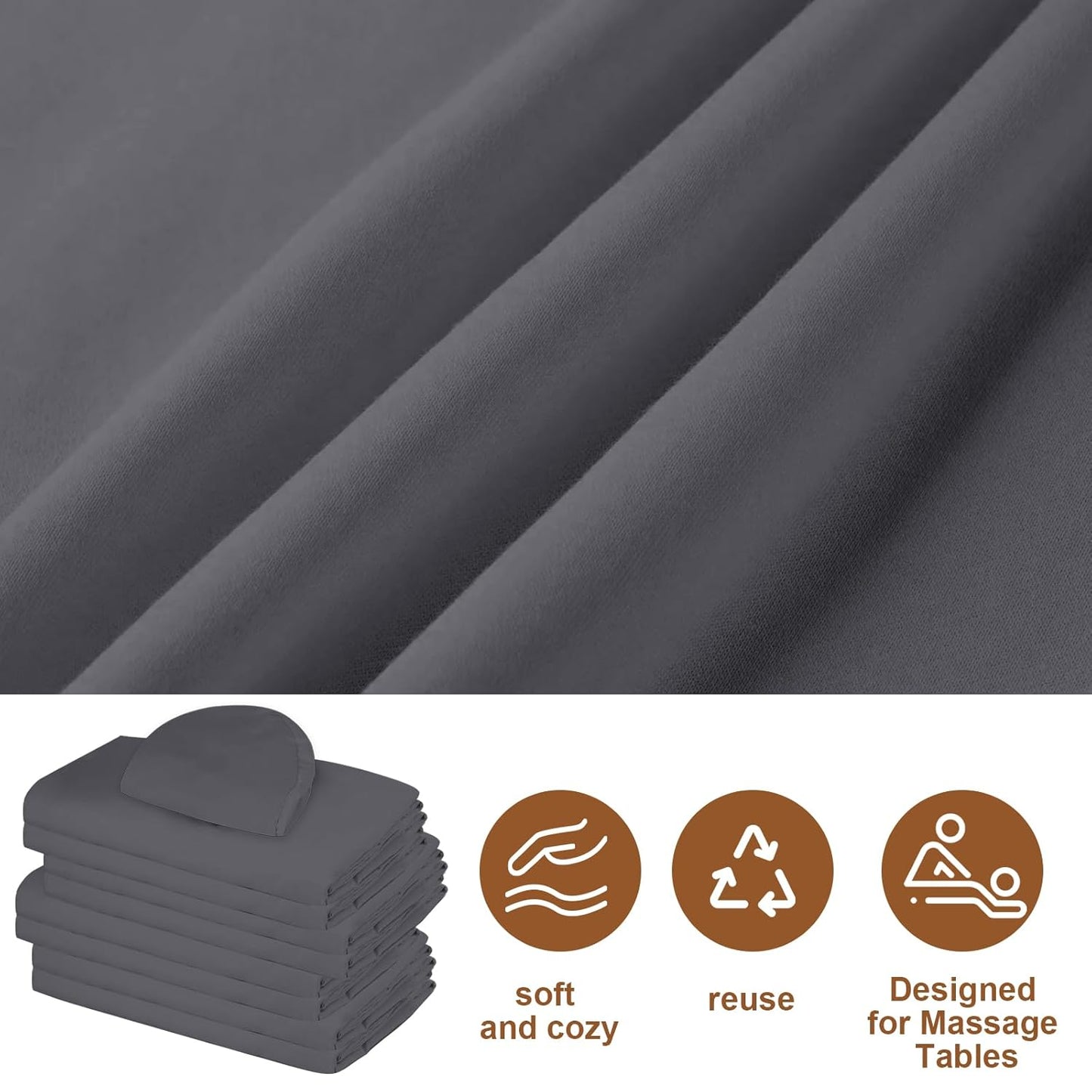 Skiennix Premium Microfiber Massage Table Sheets - 3-Piece Set with Fitted Cover & Face Rest - Grey