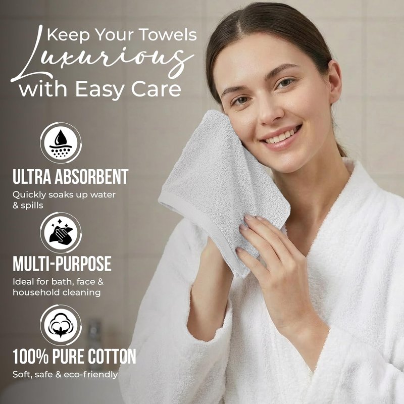 RIVERSIDE Pack of 24 Wash Cloths for Showering, 12 x 12 Inches, Super Soft & Absorbent, 100% Cotton Washcloths Premium Quality Flannel Face Cloths for Bathroom, Gym, Spa (White, 24 Pack)