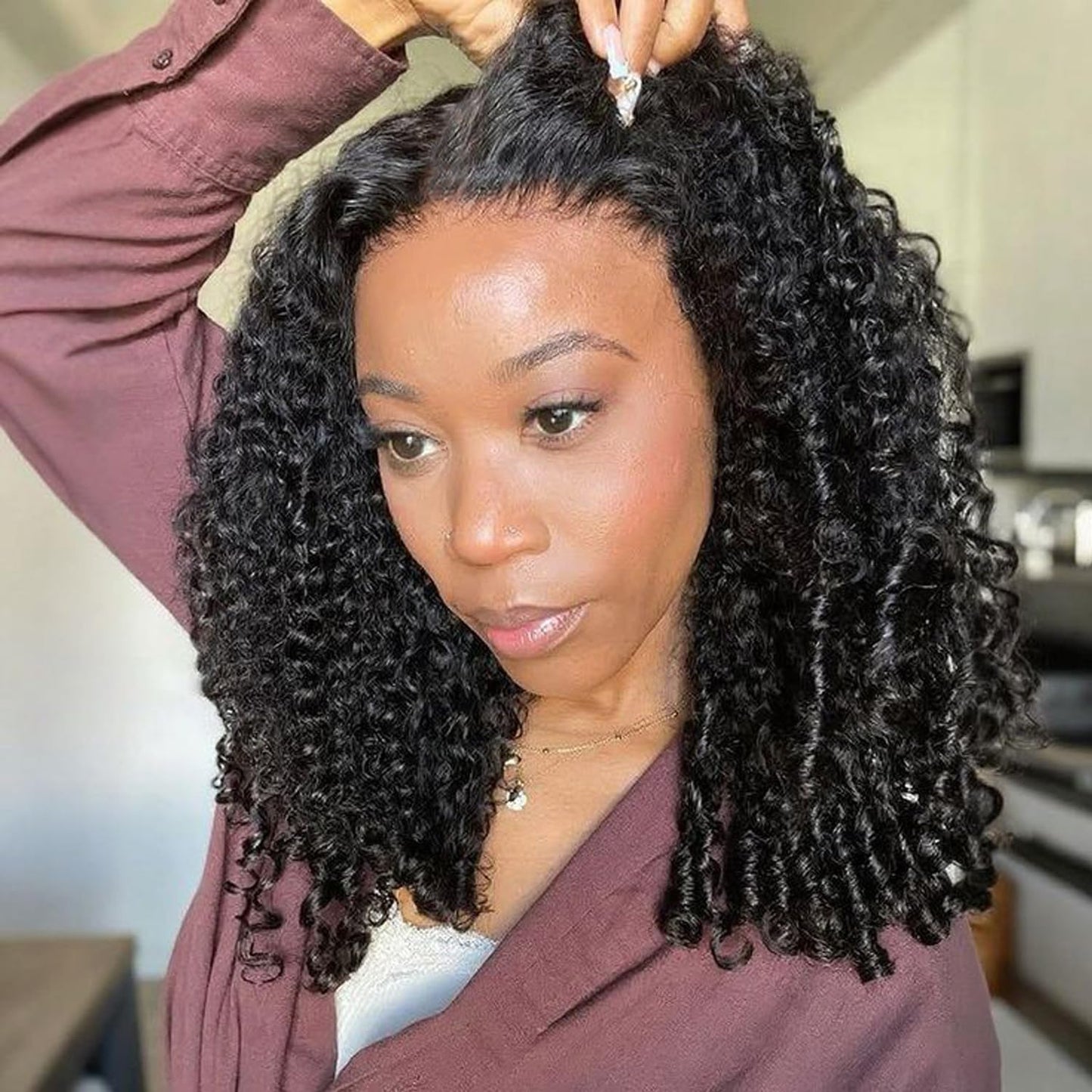 WIGNEE Burmese Curly Human Hair Half Wigs for Women 18 Inch 200% Density Glueless Deep Wave 3 In 1 Seamless Flip Over Half Wig Wear Go Drawstring Headband Wig with Spiral Ends Natural Color