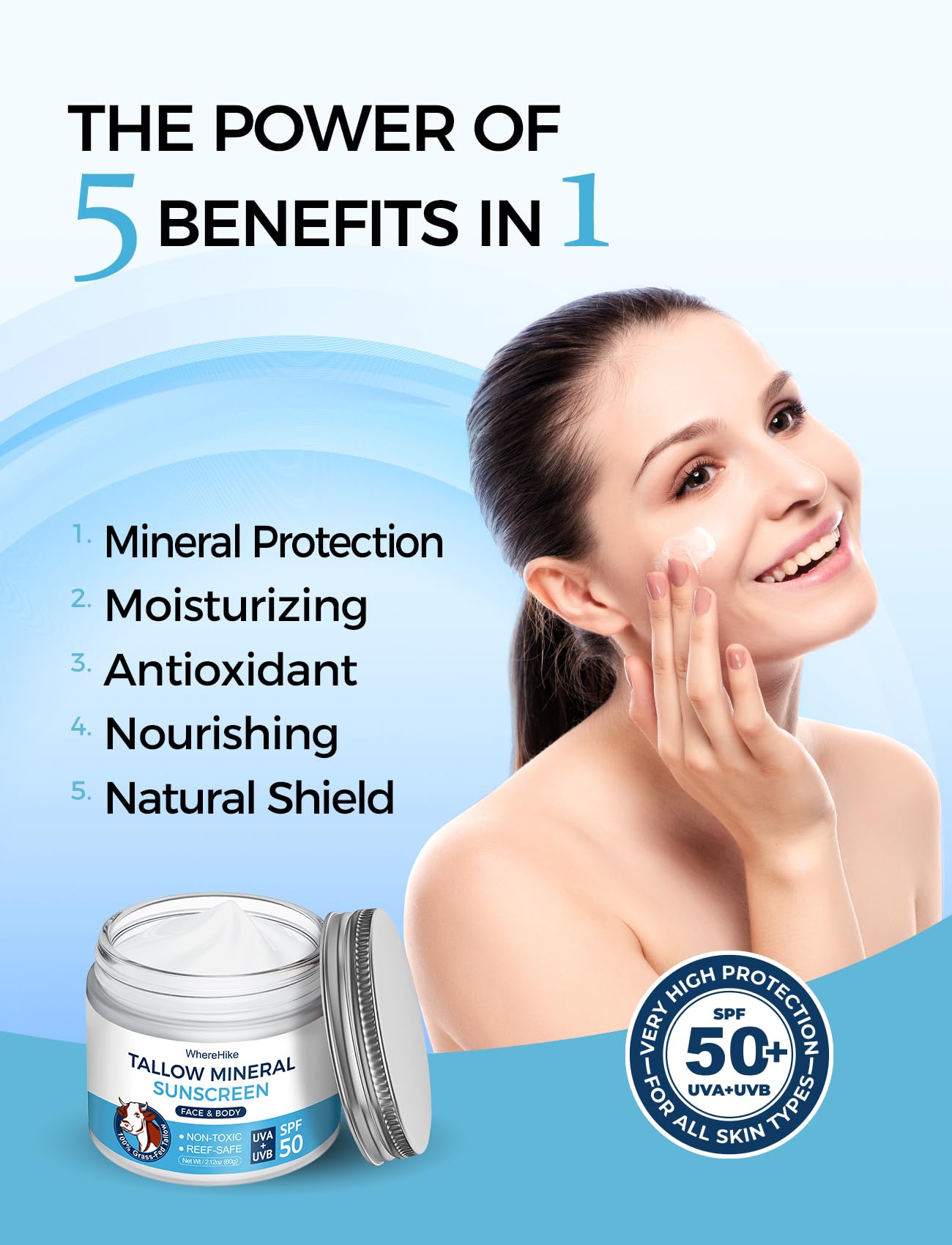 Stilip Organic Beef Tallow Sunscreen-SPF 50 with Zinc Oxide,Non-Toxic 2-in-1 Moisturizer & Mineral Sunblock | Reef Safe, Chemical-Free,Lightweight, Clean Formula for Sensitive Skin Natural Sunscreen.