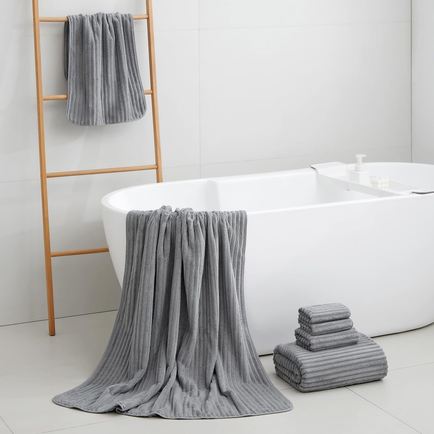 NALIVO 6-Piece Bath Towel Set(30"x60"), 2 Large Bath Towel Sheets, 2 Hand Towels and 2 Washcloths - Highly Absorbent Quick Dry Microfiber,Ultra Soft Towel Set for Bathroom (Grey)