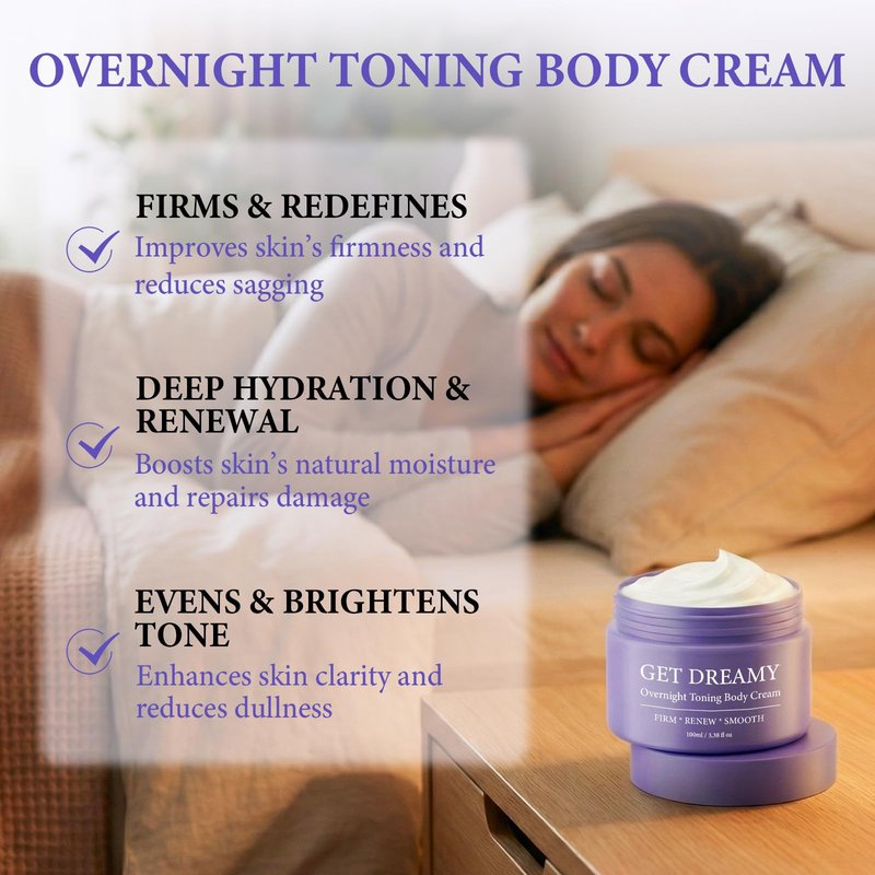 Bellisinno Get Dreamy Overnight Toning Whip, Firming Body Cream to Help Improve the Appearance of Loose Skin and Uneven Texture on Belly, Booty, Arms and Thighs, Hydrating Whipped Formula, 3.38 Fl Oz