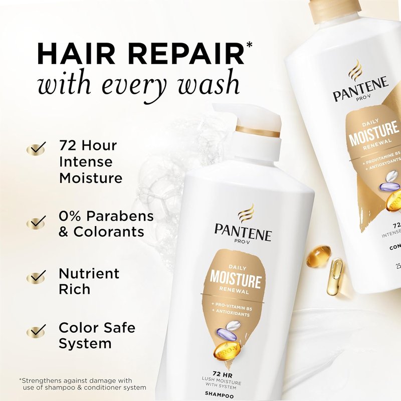 Pantene Daily Moisture Renewal Shampoo & Conditioner Set - Pro-V Nutrients for Hydration & Softness | 52.8 Oz Total + Miracle Rescue Shot (0.5 Oz)