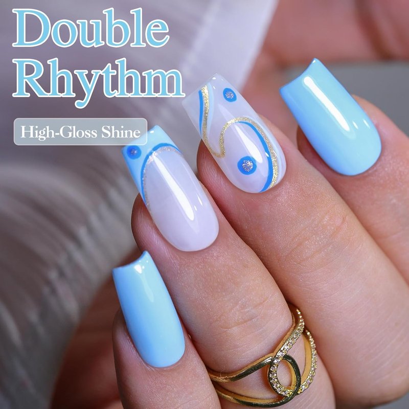 Gel Nail Polish - Double Rhythm 15ML Light Blue Soak Off for DIY Manicure & Salon Use