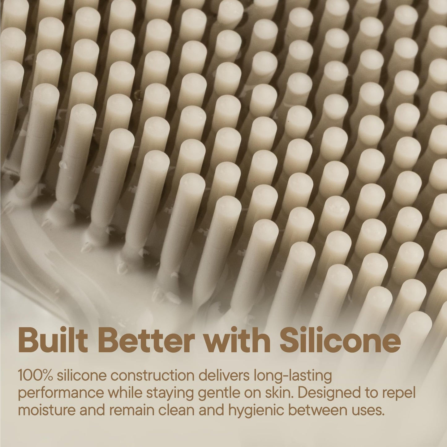 TOOLETRIES Silicone Back Scrubber for Shower Exfoliating Back Brush for Men with Long Handle, Non Slip Grip Body Washer to Clean Hard to Reach Areas, Durable Bath Accessory - Sand
