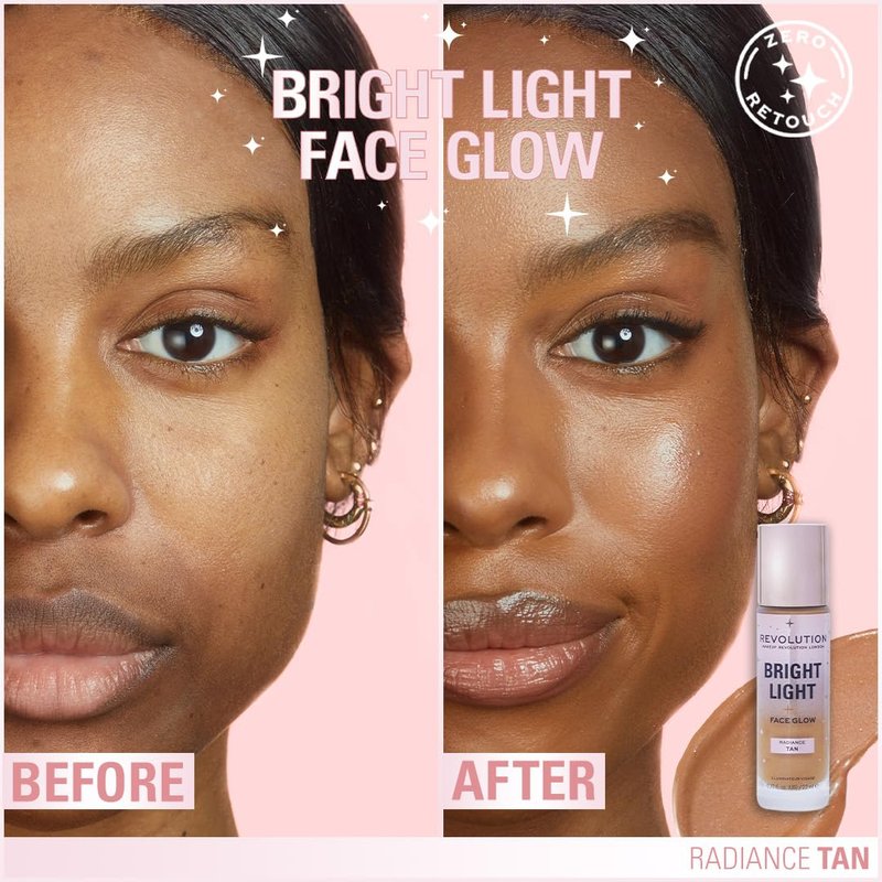 Revolution Beauty London Bright Light Face Glow - Lightweight Multi-Use Skin Tint for Radiant Tan, 0.77 Fl. Oz