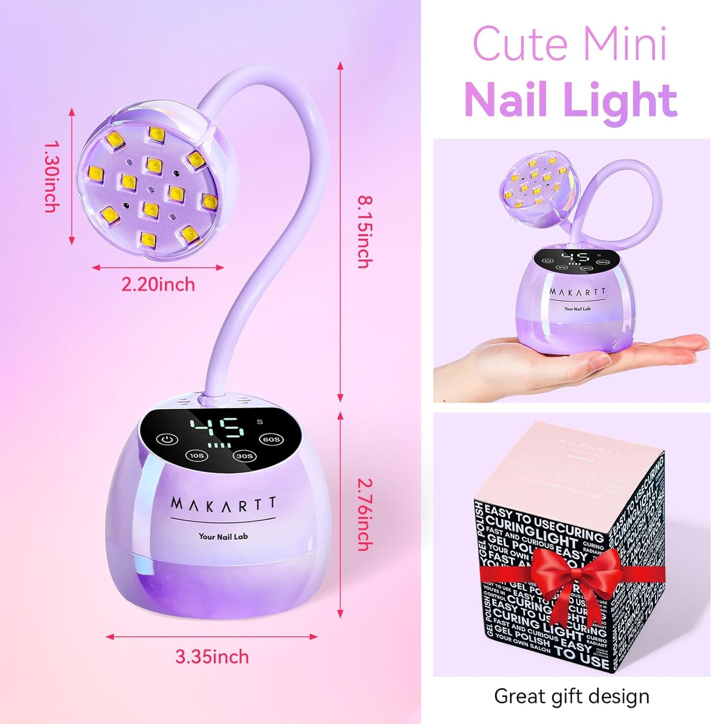 UV LED Nail Lamp - Cordless Gooseneck Light for Gel Nails | Fast Curing with Auto Sensor (Glazed Purple)