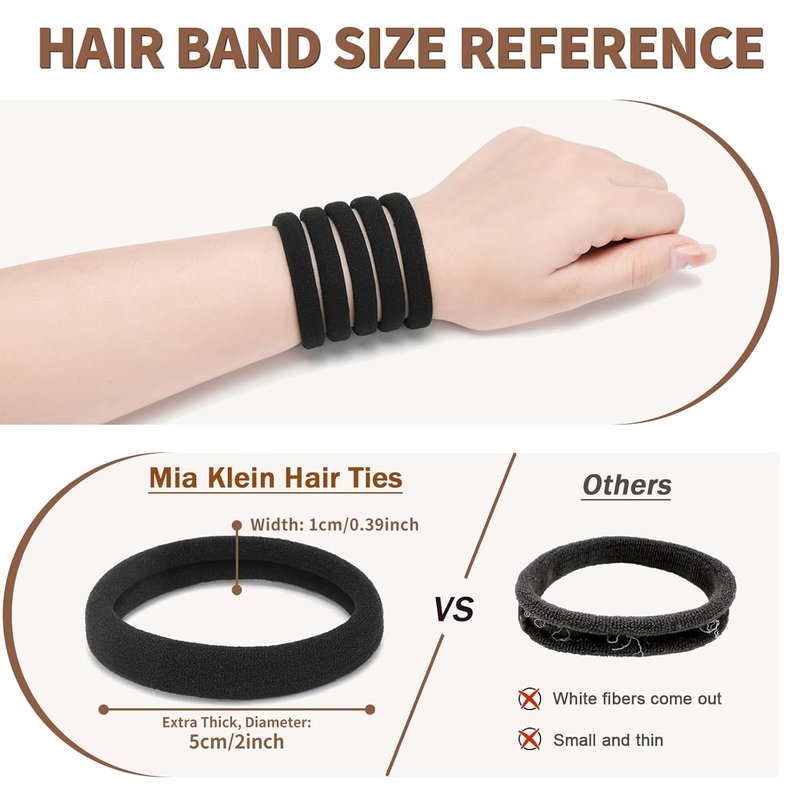 Mia Klein Hair Ties Black 100Count Extra Thick 5CM, Bulk Elastic Hair Bands for Thick Heavy Hair, Seamless Hair Accessories for Girls Women, Ponytail Holder (Black)
