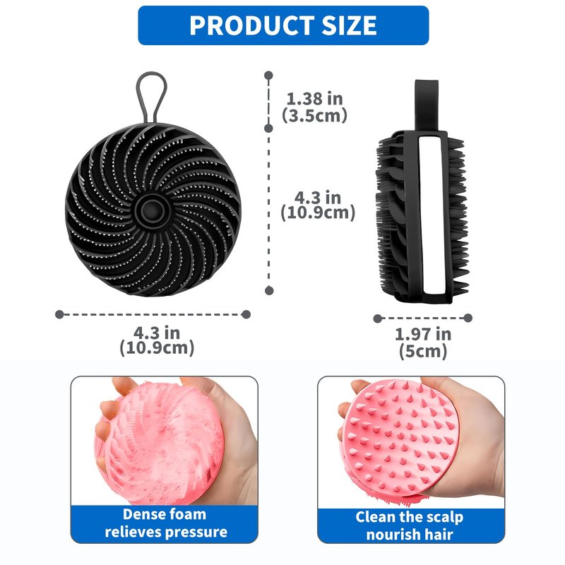 Merleu 2 Pcs Larger Silicone Body Scrubber&Scalp Massager Hair Growth,Dual Sided Dual-Use,Exfoliating Body Scrubber,Wet&Dry Brush for Hair Massager Scalp,Silicone Shower Scrubber (Black and Pink)