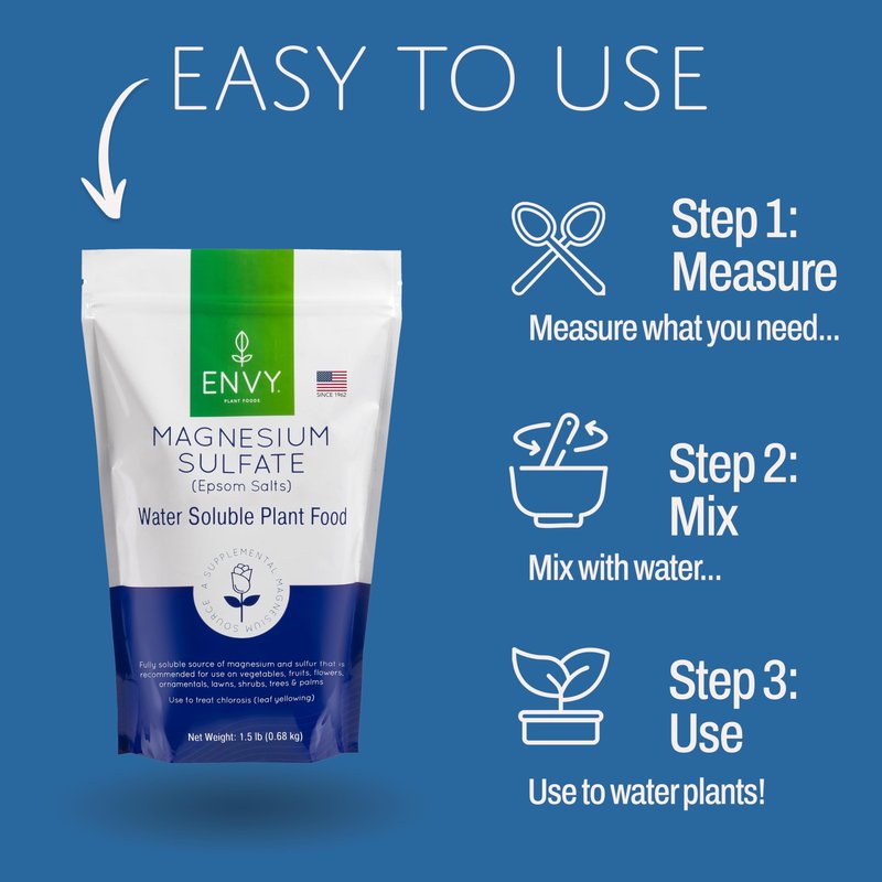 ENVY Organic Magnesium Sulfate Plant Food - Water Soluble Epsom Salts | Fertilizer for Roses, Flowers, Shrubs, Vegetables and Trees (1.5 lbs)