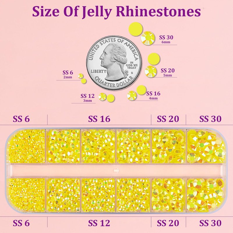 Resin Jelly Rhinestones for Crafting with B7000 Jewelry Glue, 1 Box Lemon Yellow AB Flatback Crystal with 3Pcs 10ml Glue, Bedazzling Non Hotfix Gems for DIY Tumblers Clothing Shoes Manicure