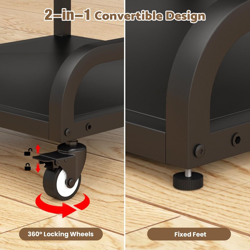 Adjustable Pedicure Foot Rest with 3-Level Height, PU Cushion, Storage & Locking Wheels, Mobile Pedicure Cart Foot Bath Trolley for Foot Bath, Salon & Spa (Black)