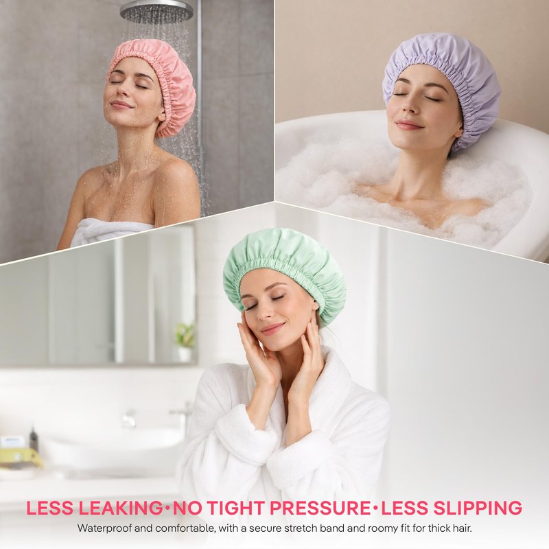 Coolmate Reusable Shower Cap for Women – Waterproof Shower Cap for Long or Thick Hair, Large Comfortable Fit with Soft Elastic, Durable Hair Cap for Shower, Bath & Hair Protection (Pink, Pack of 1)