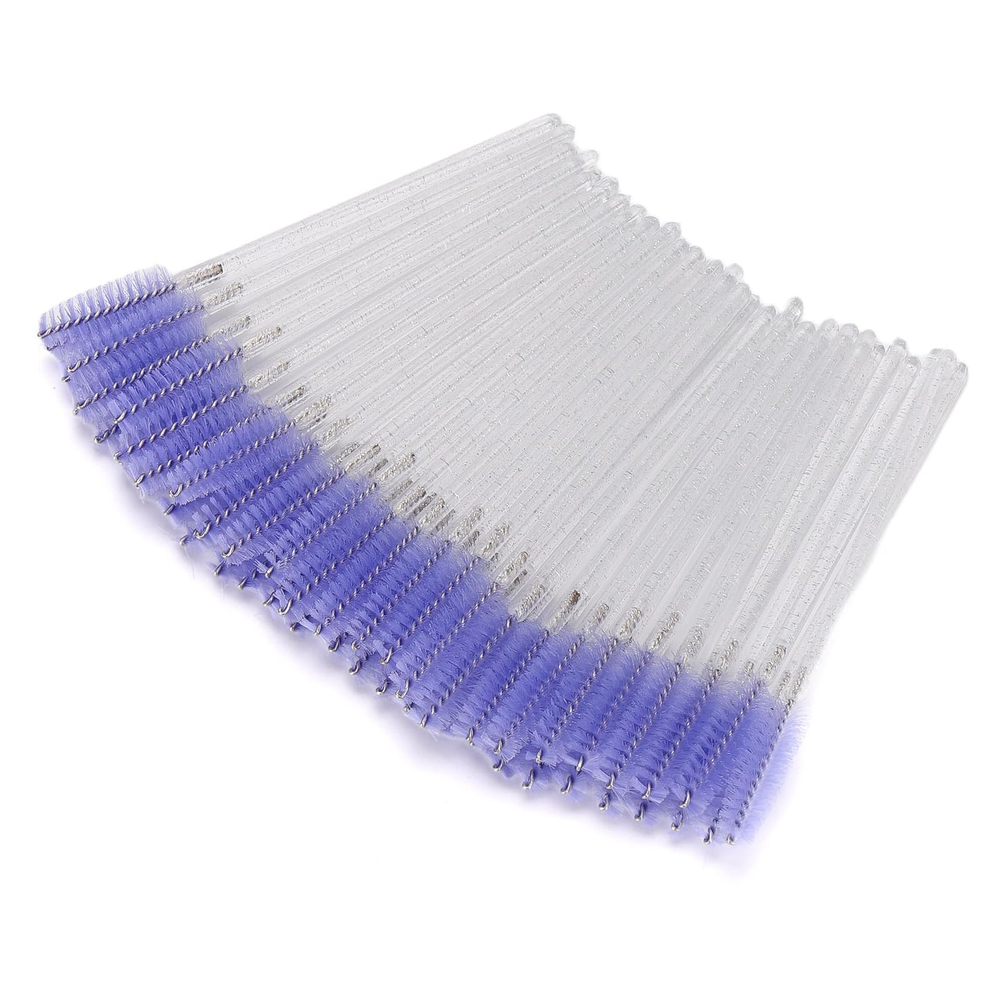 Tbestmax 50 Pcs Disposable Mascara Wands, Crystal Eyebrow Spoolies Brush for Eyelash Extensions, Eye Lash and Makeup Brush - Light Purple