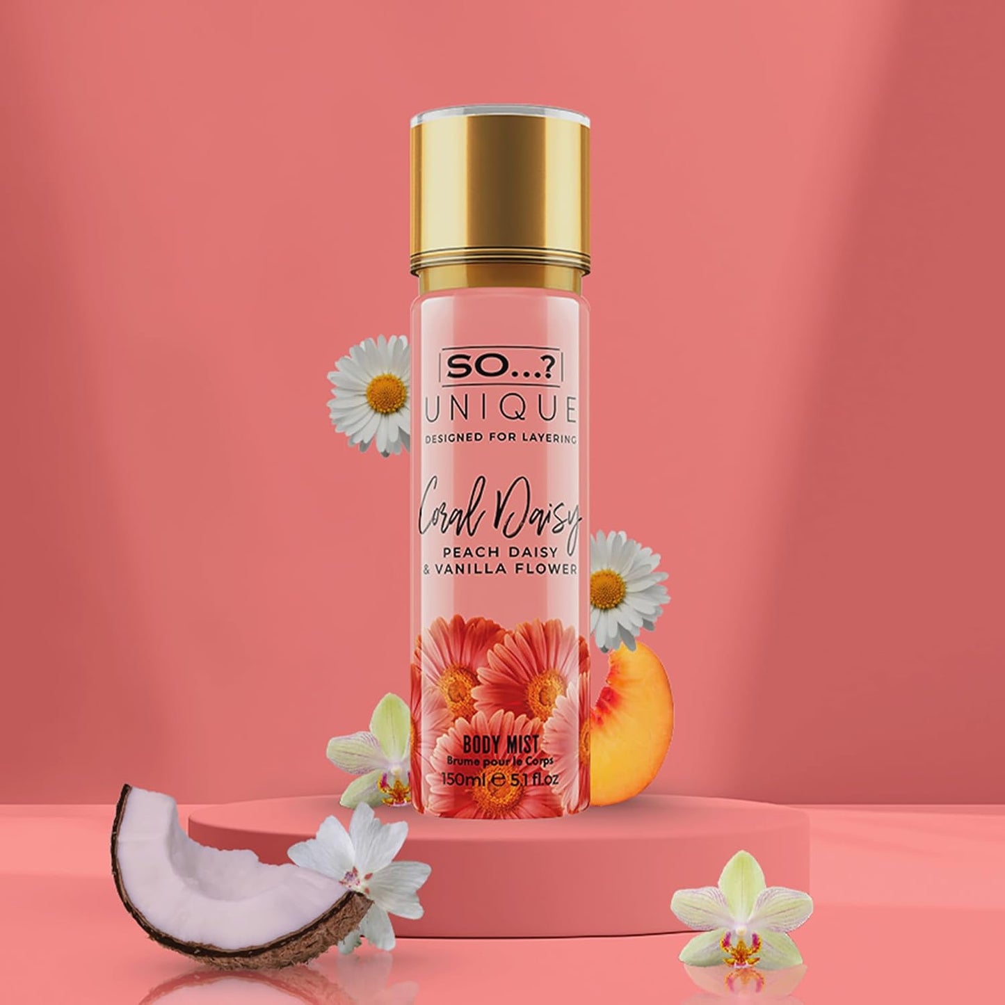 So...? Unique Coral Daisy Body Mist - Fruity Vanilla Perfume for Women - 5.1 oz Spray