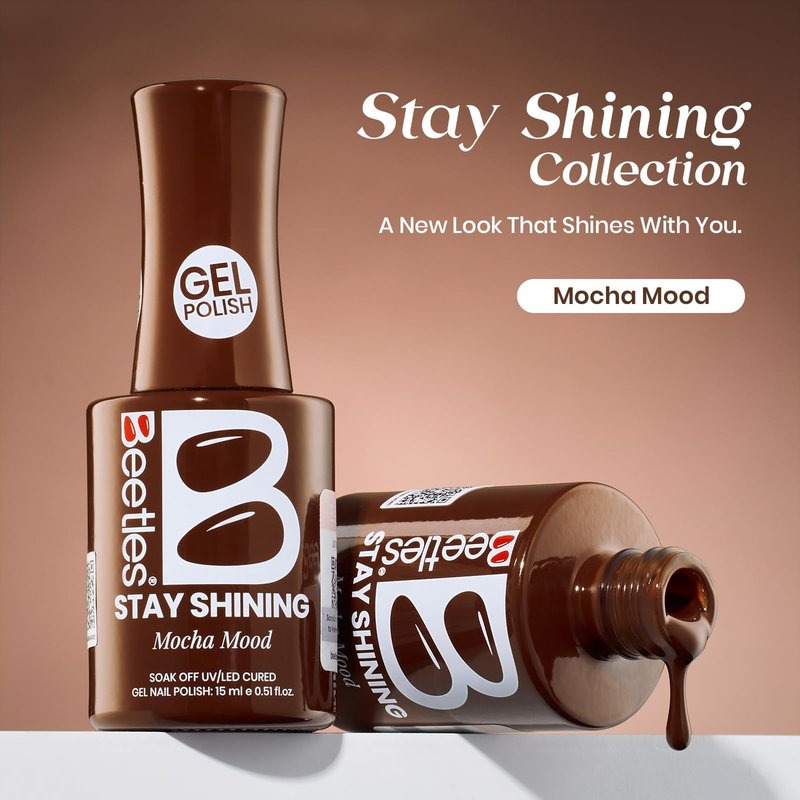 Beetles Brown Gel Nail Polish - Mocha Mood 15ML/0.51Fl Oz, Dark Brown Gel Polish, Same Color Same Bottle STAY SHINING Series, Soak Off UV LED Lamp Nails Art, Long-Lasting Manicure Salon DIY Home